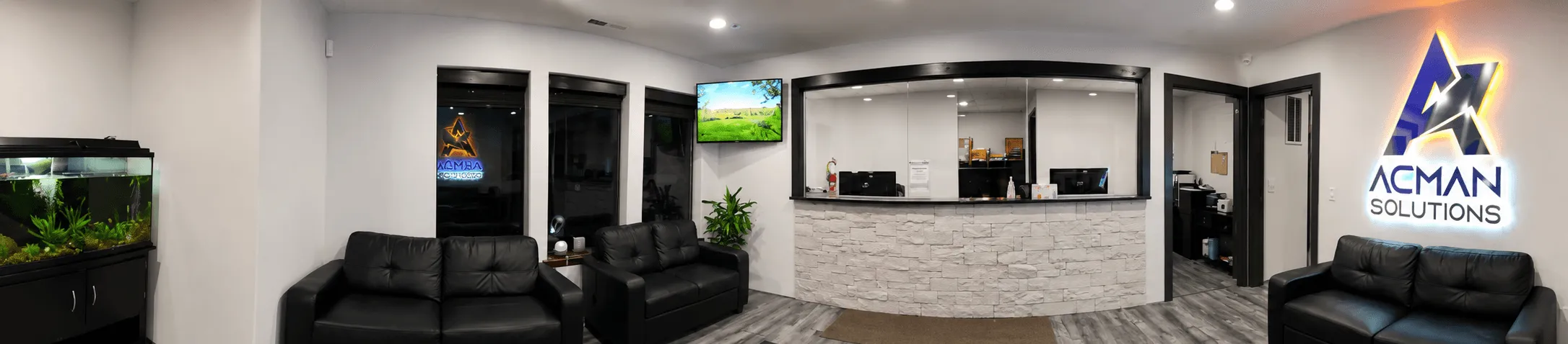 The modern, welcoming reception lounge inside the ACMAN Solutions office in Pasco, Washington